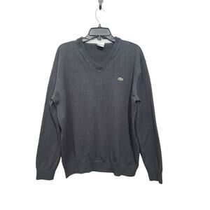 Lacoste V-Neck Cotton Pullover Sweater XXL Gray GUC Classic Style